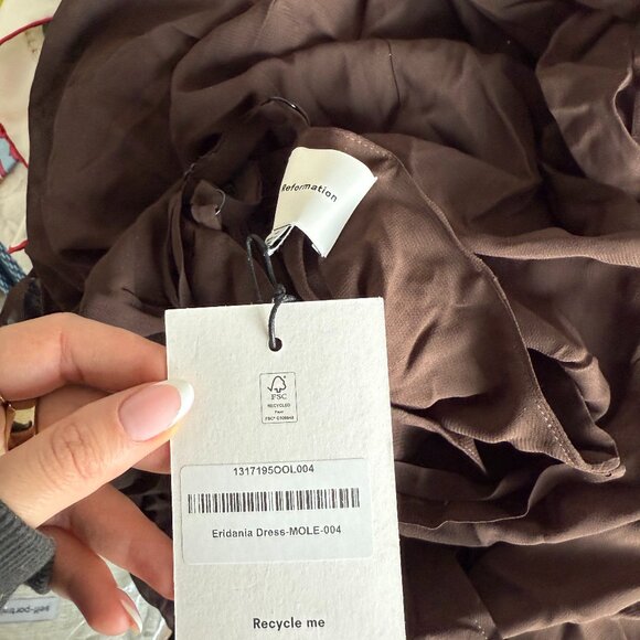 NWT Reformation Eridania Maxi Dress In Mole Brown Sz 4 Thigh High Side Slit - Picture 3 of 10